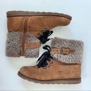 UGG tan lace up front side zip boots